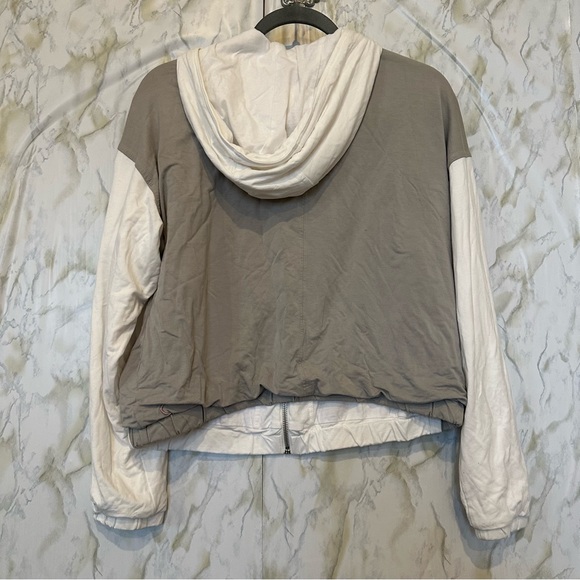 Zyia small zip jacket grey pink white pockets drawstring hooded activewear cozy - Picture 5 of 7